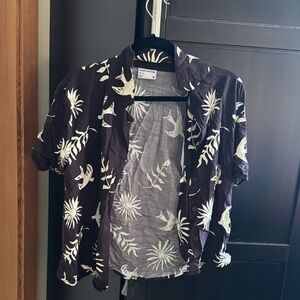 Frank & Oak Brown and White Floral Blouse